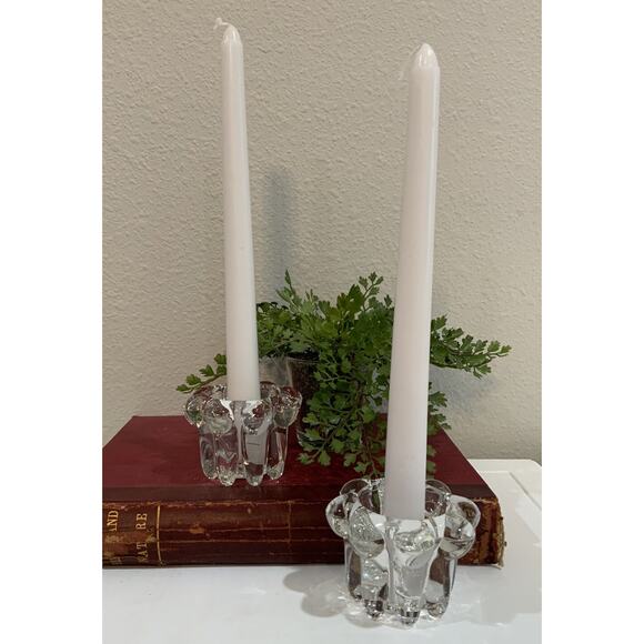 Vtg Clear Heavy Crystal Candleholder Candlestick Holder Taper Flower Shape NOS - Picture 1 of 14